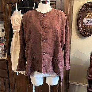Shirin Guild Sz M Rust Brown Abstract Design Button Down Jacket Tunic